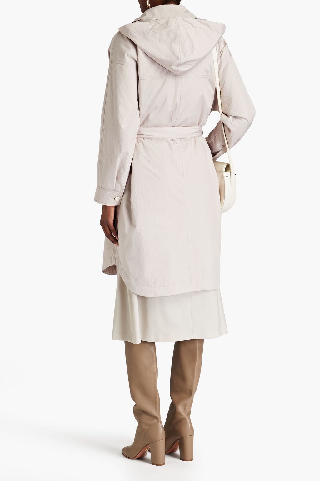 BRUNELLO CUCINELLI Bead-embellished belted shell hooded trench coat