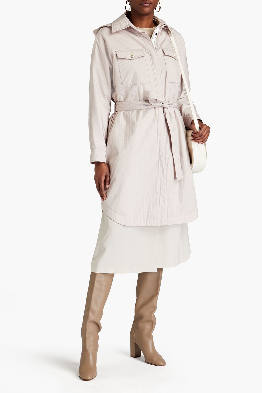 BRUNELLO CUCINELLI Bead-embellished belted shell hooded trench coat