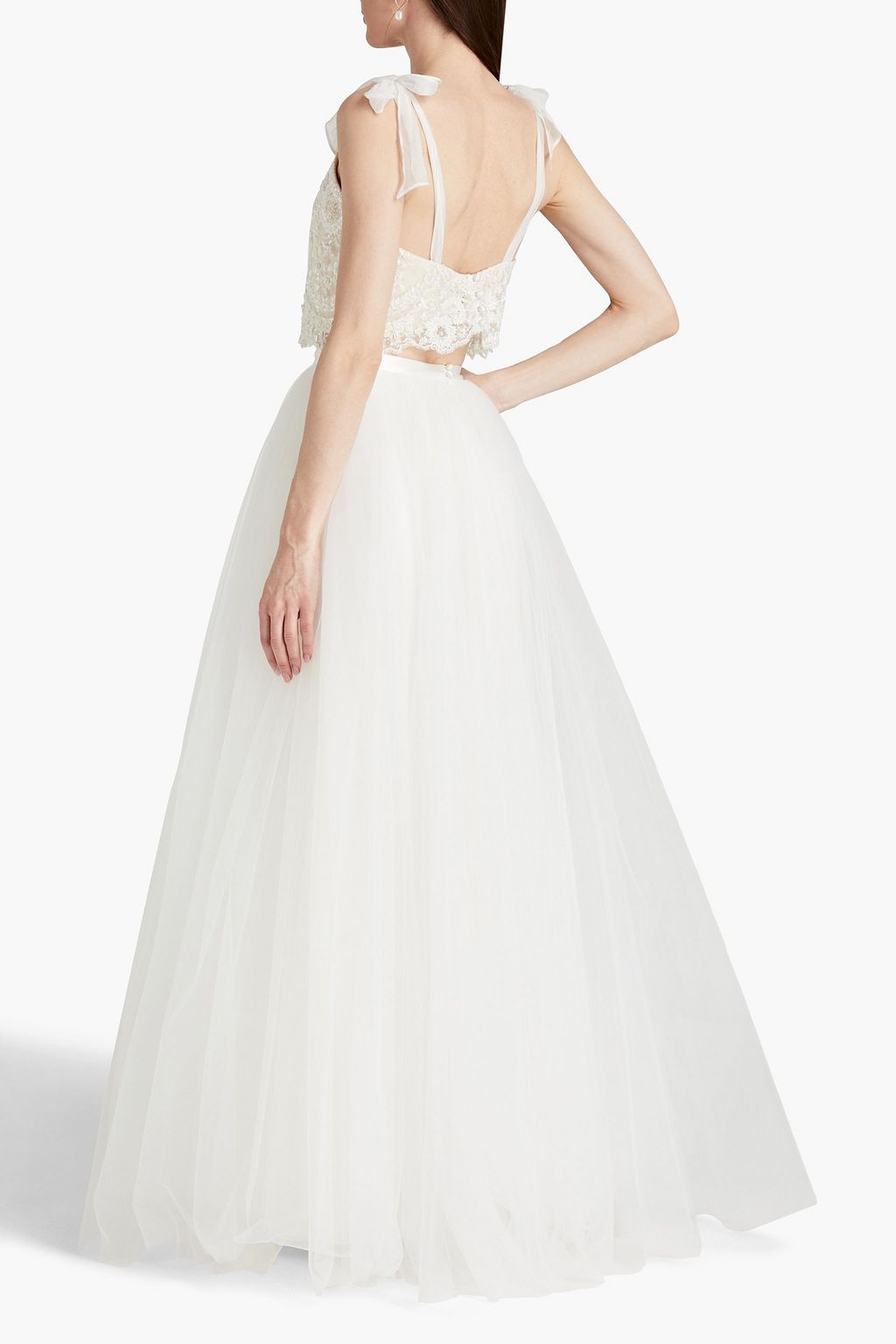 CATHERINE DEANE Michelle cropped embellished satin and tulle top