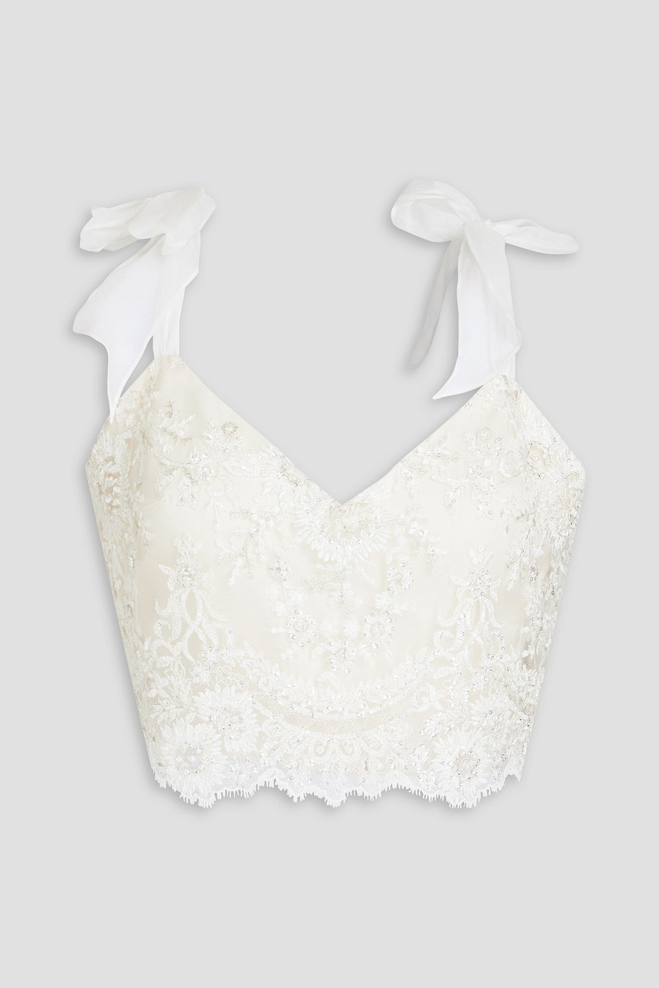 Catherine Deane Michelle cropped embellished satin and tulle top