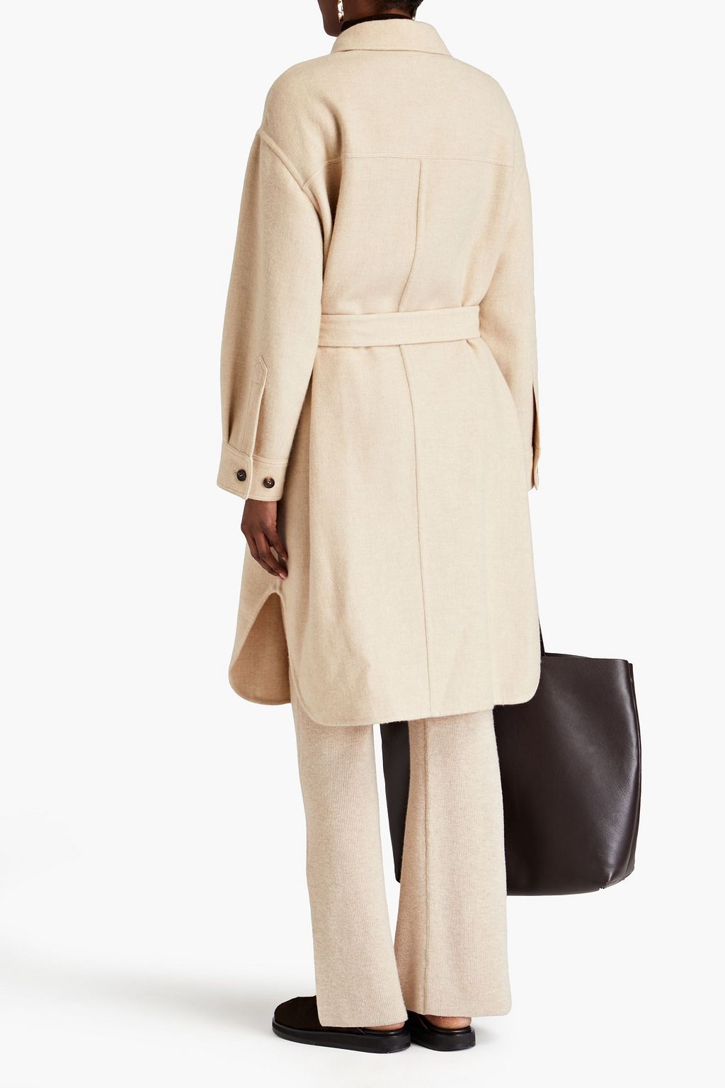 BRUNELLO CUCINELLI Belted embellished cashmere and cotton-blend felt coat
