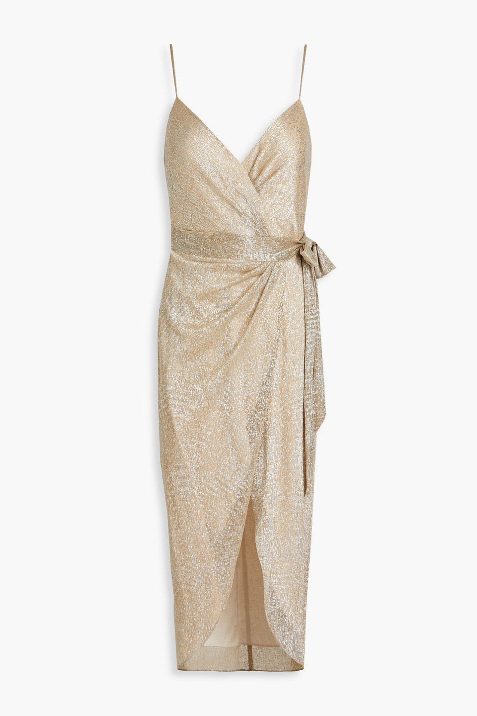 Catherine Deane Roxanne Wrap-effect Metallic Tulle Midi Dress In Gold