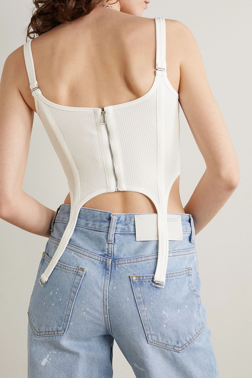 DION LEE Combat canvas-trimmed ribbed stretch-cotton tank