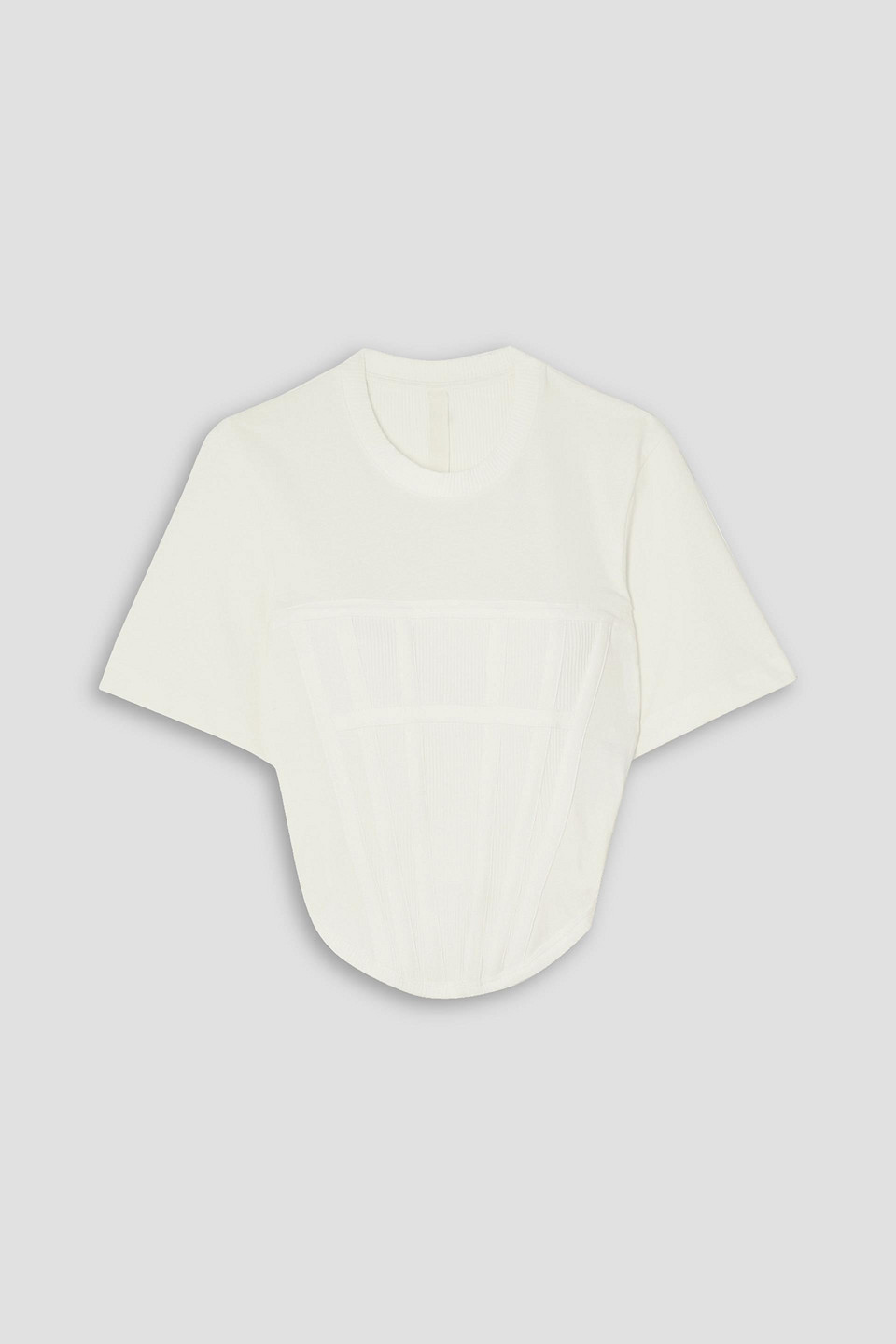 Dion Lee Cropped Grosgrain-trimmed Ribbed Stretch-cotton Jersey T-shirt In Ivory