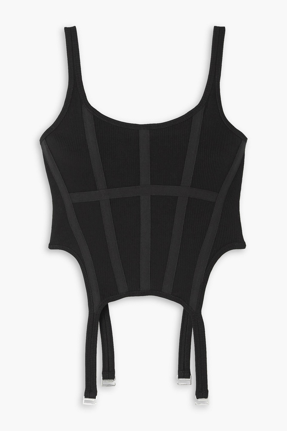 Shop Dion Lee Combat Canvas-trimmed Ribbed Stretch-cotton Tank In Black