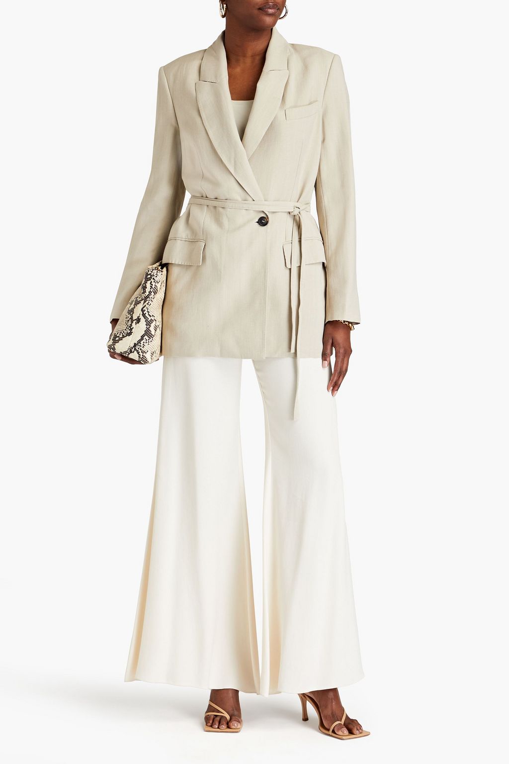 BRUNELLO CUCINELLI Double-breasted embellished slub-twill blazer