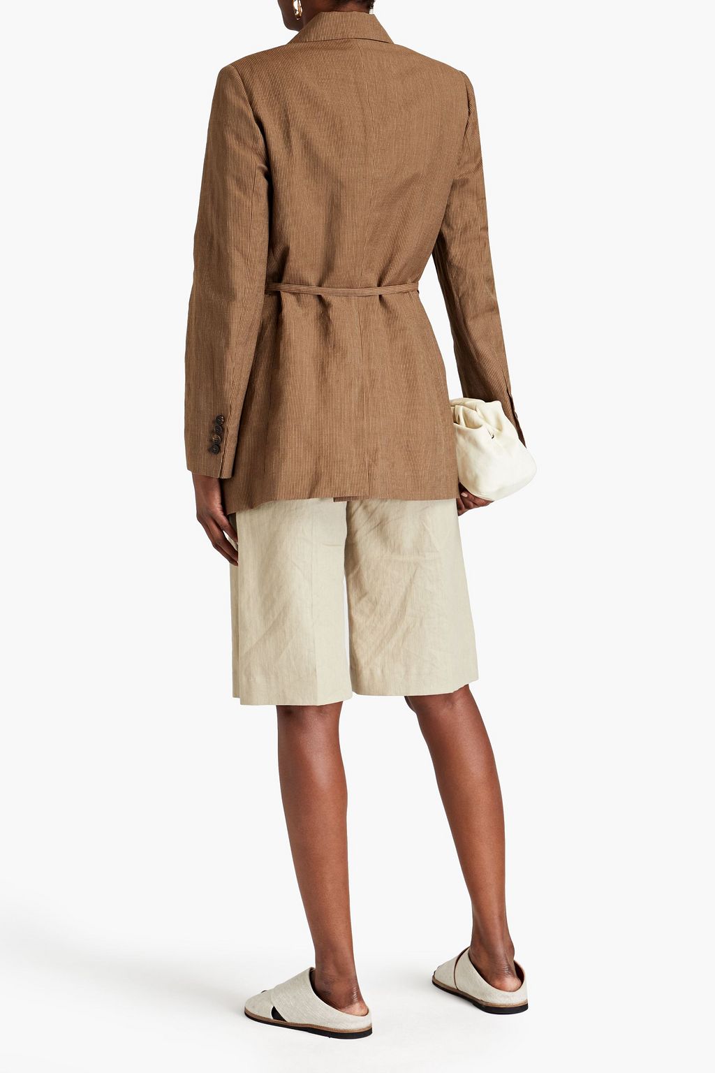 BRUNELLO CUCINELLI Double-breasted pinstriped wool and silk-blend blazer