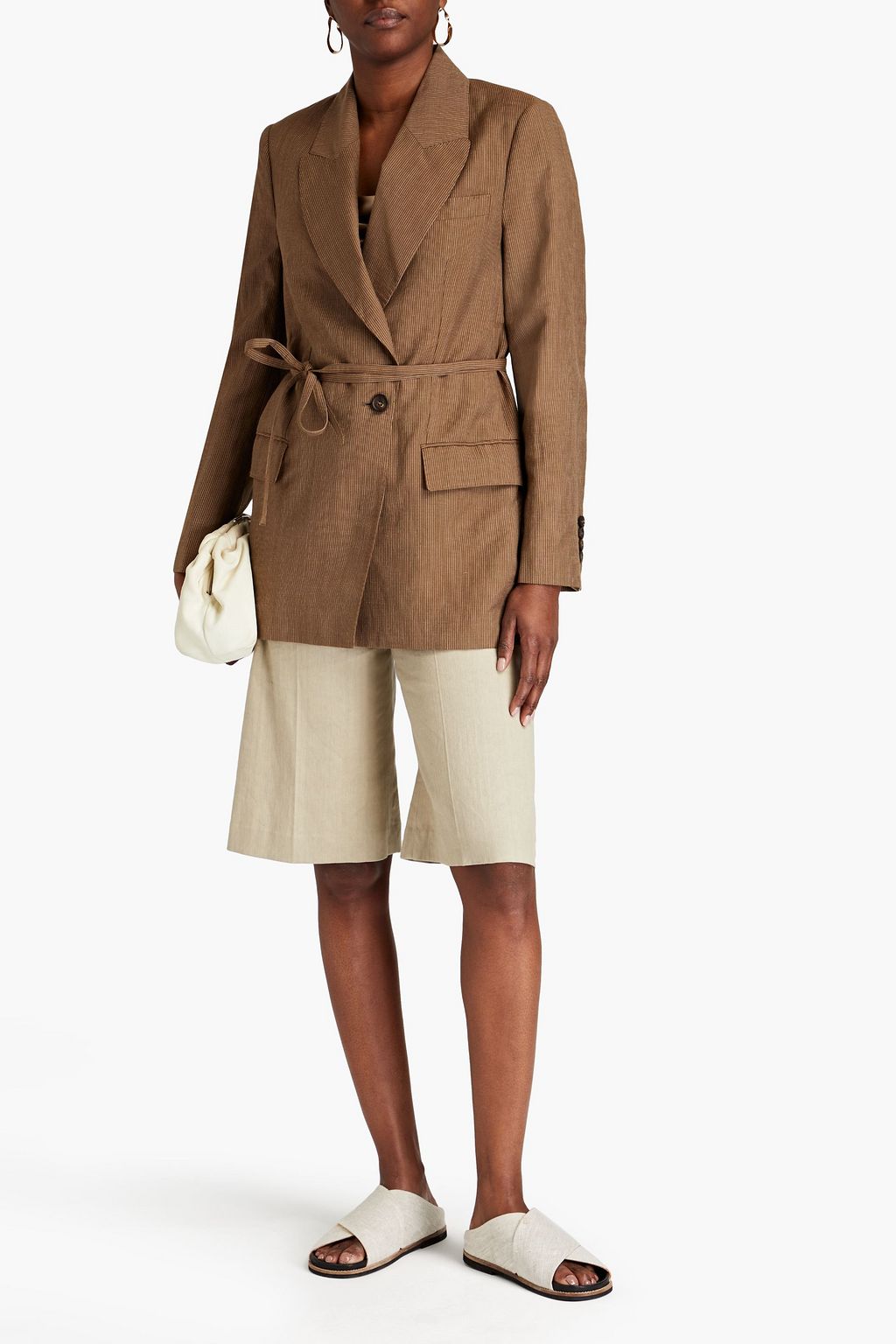BRUNELLO CUCINELLI Double-breasted pinstriped wool and silk-blend blazer