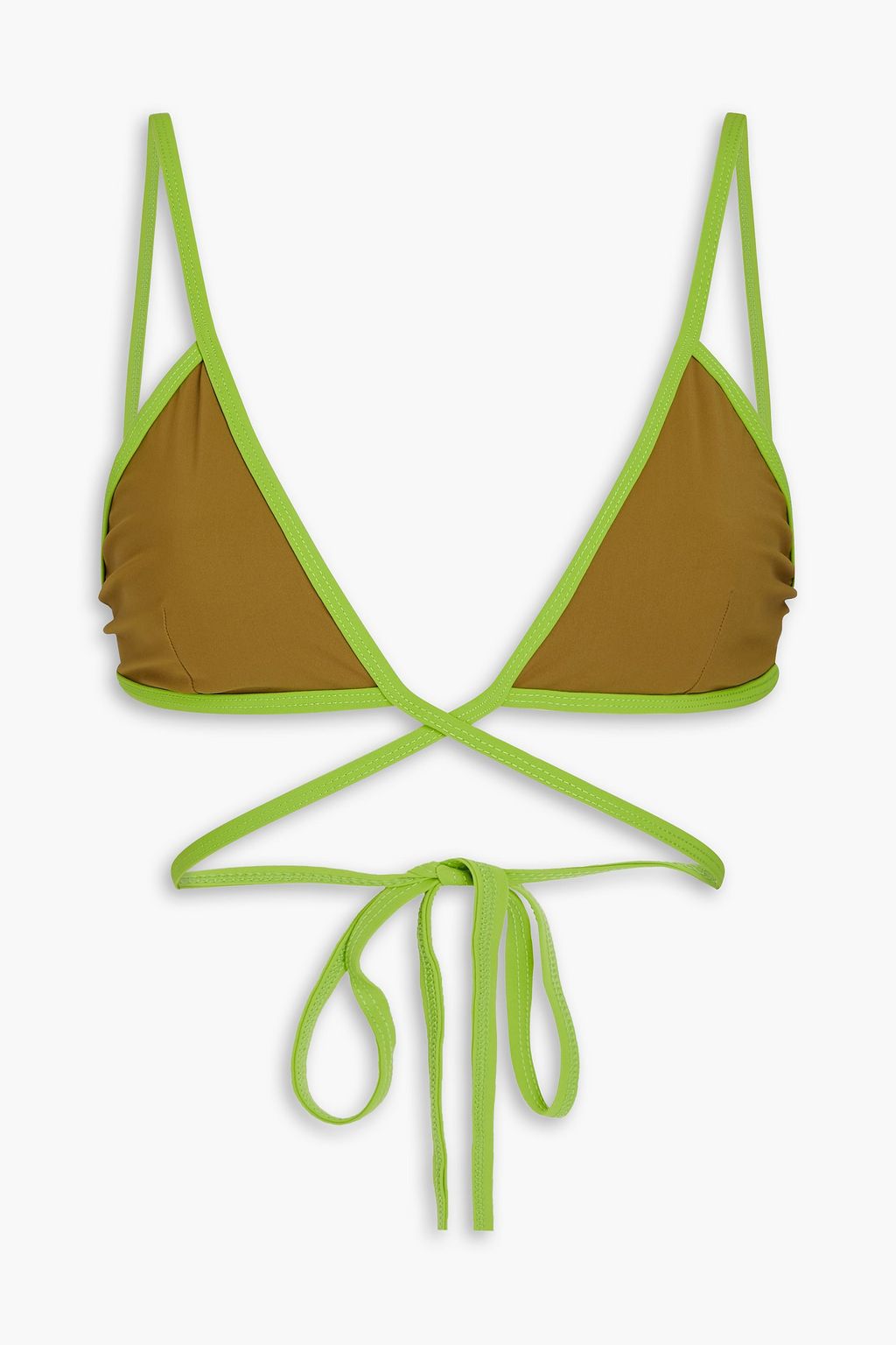 Looped Tie two tone triangle bikini top light green UK 4
