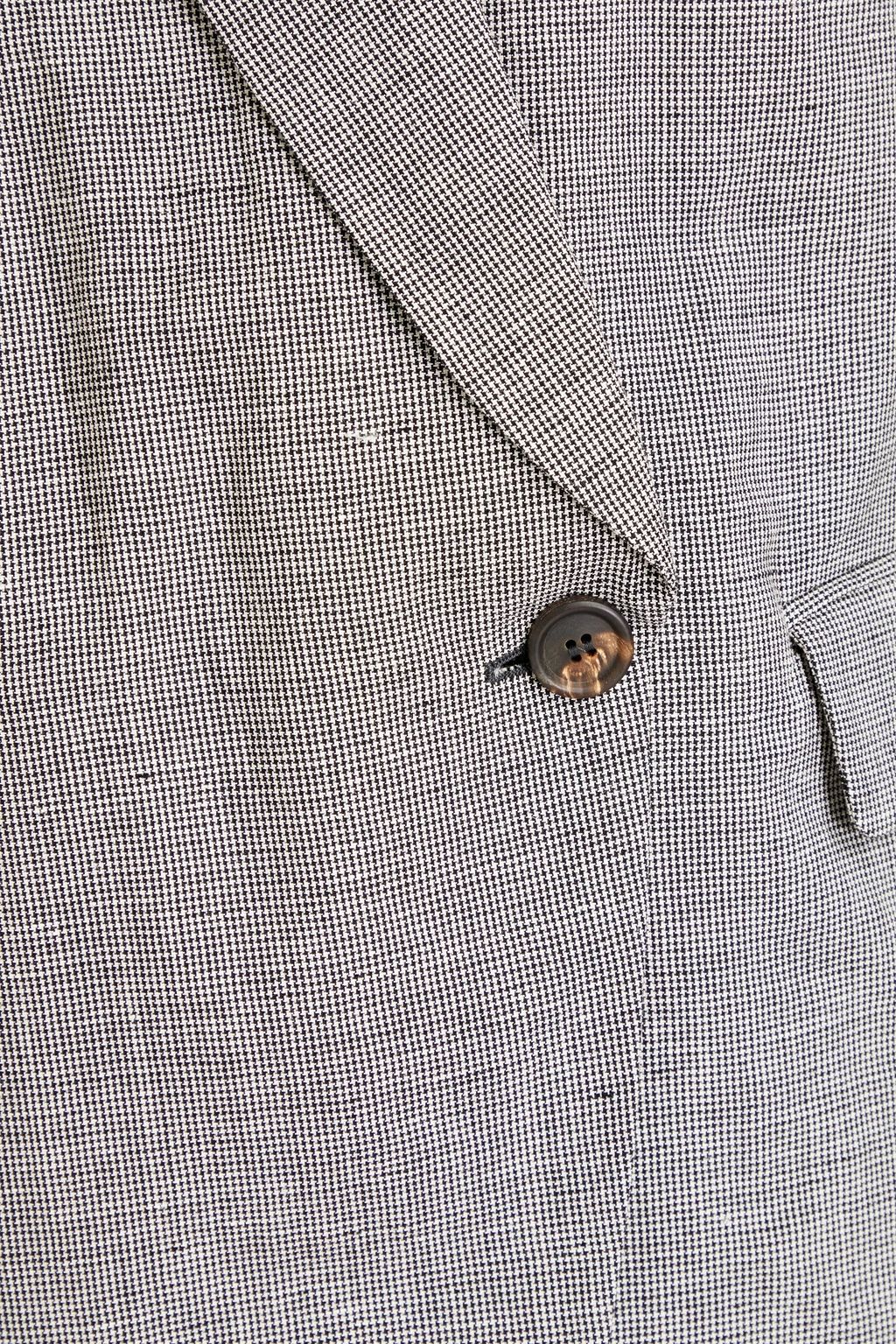 BRUNELLO CUCINELLI Double-breasted houndstooth slub wool and linen-blend blazer