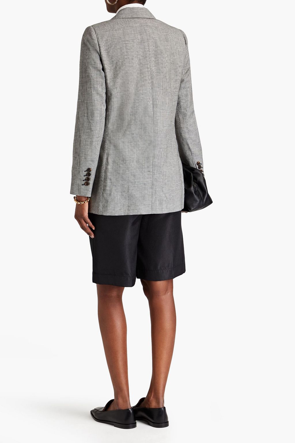 BRUNELLO CUCINELLI Double-breasted houndstooth slub wool and linen-blend blazer