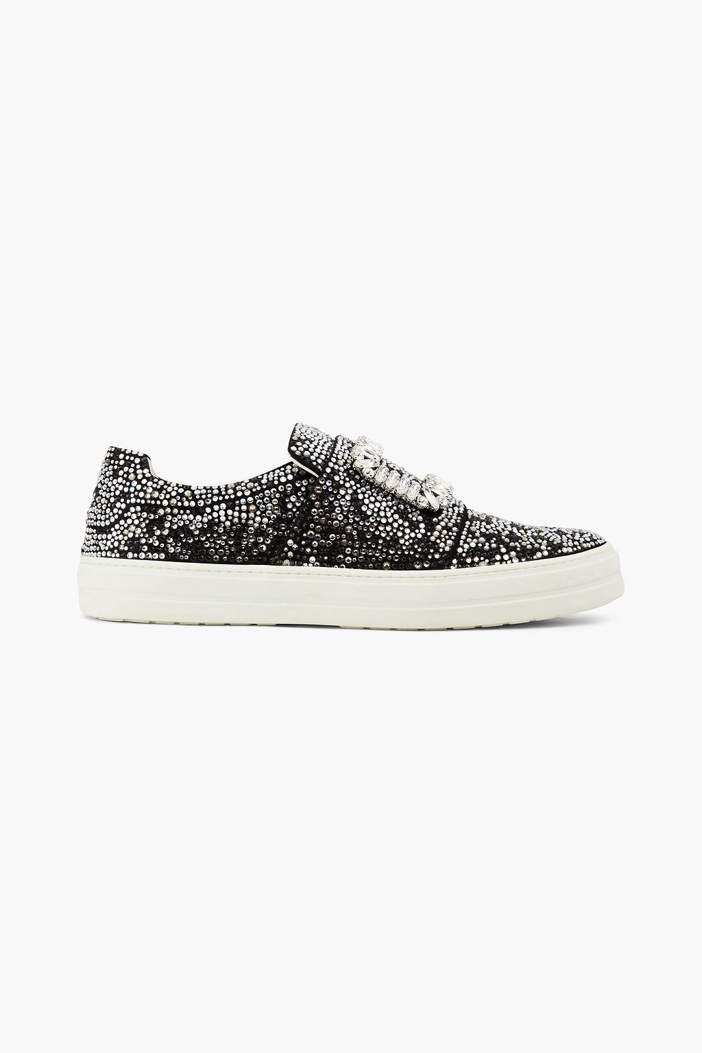 ROGER VIVIER Embellished satin slip on sneakers THE OUTNET