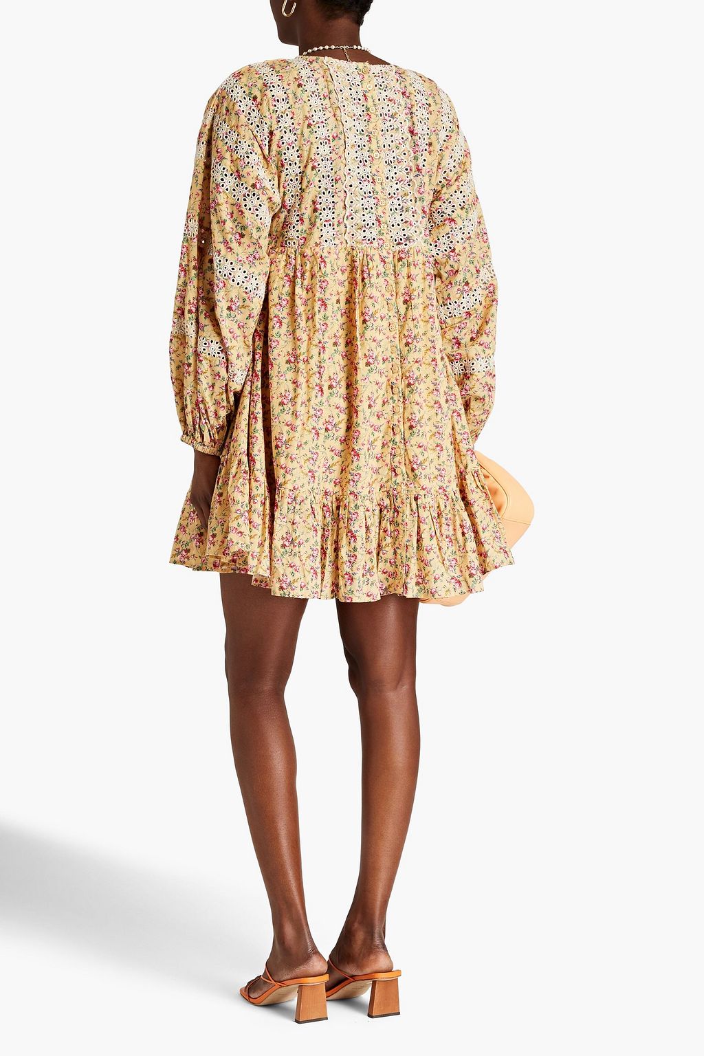 BYTIMO Gathered floral-print cotton mini shirt dress
