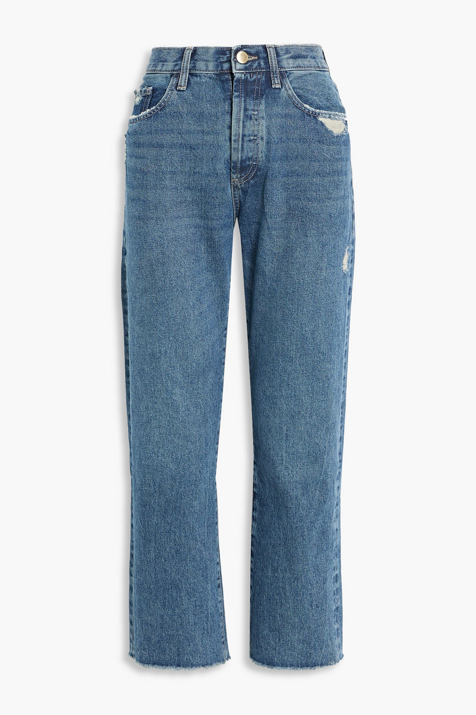 Dl1961 Emilie Cropped Distressed High-rise Straight-leg Jeans In Mid Denim