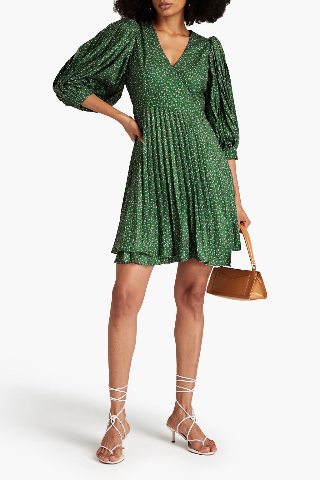 BYTIMO Pleated floral-print crepe mini wrap dress