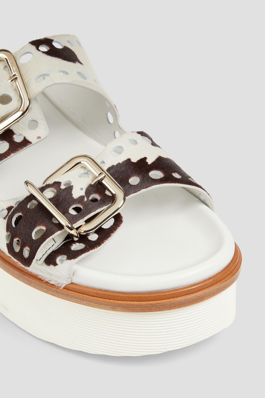 TOD'S 레이저 컷 프린트 카프 헤어 플랫폼 샌들
