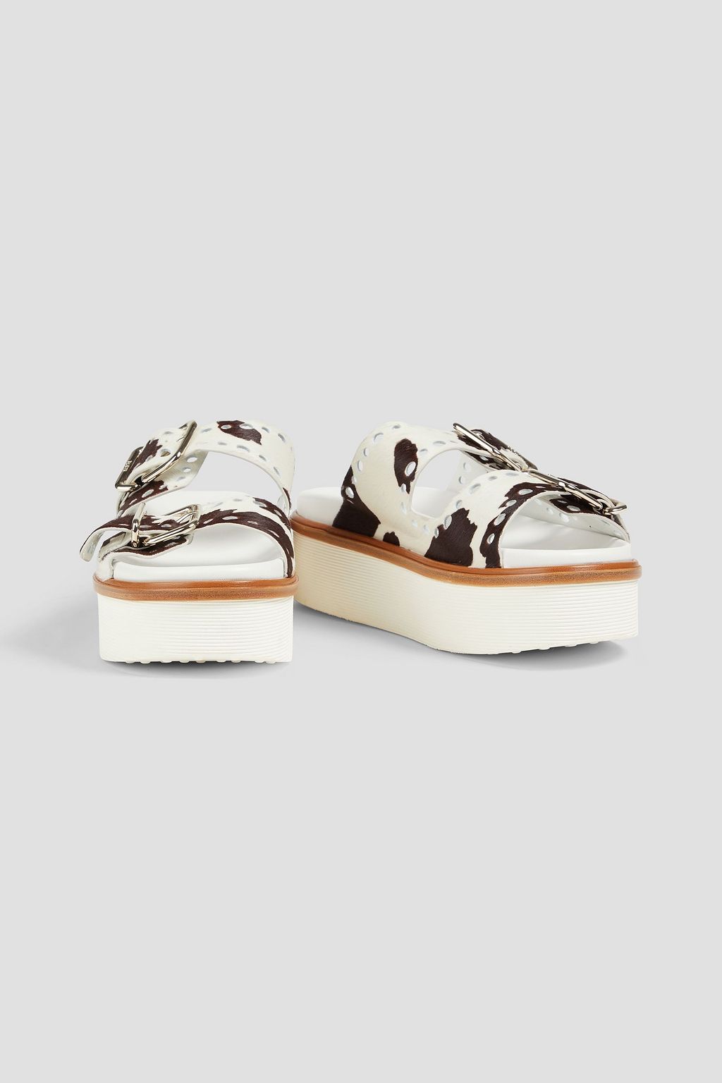 TOD'S 레이저 컷 프린트 카프 헤어 플랫폼 샌들