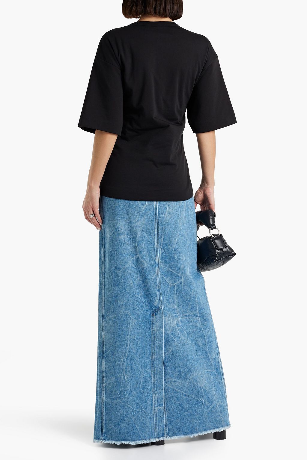 DRIES VAN NOTEN Gathered embellished cotton-blend jersey T-shirt