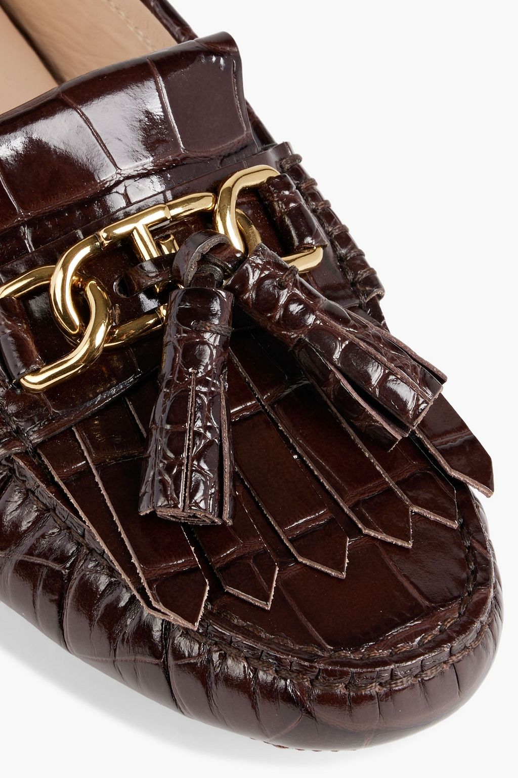 TOD'S Embellished croc-effect leather loafers
