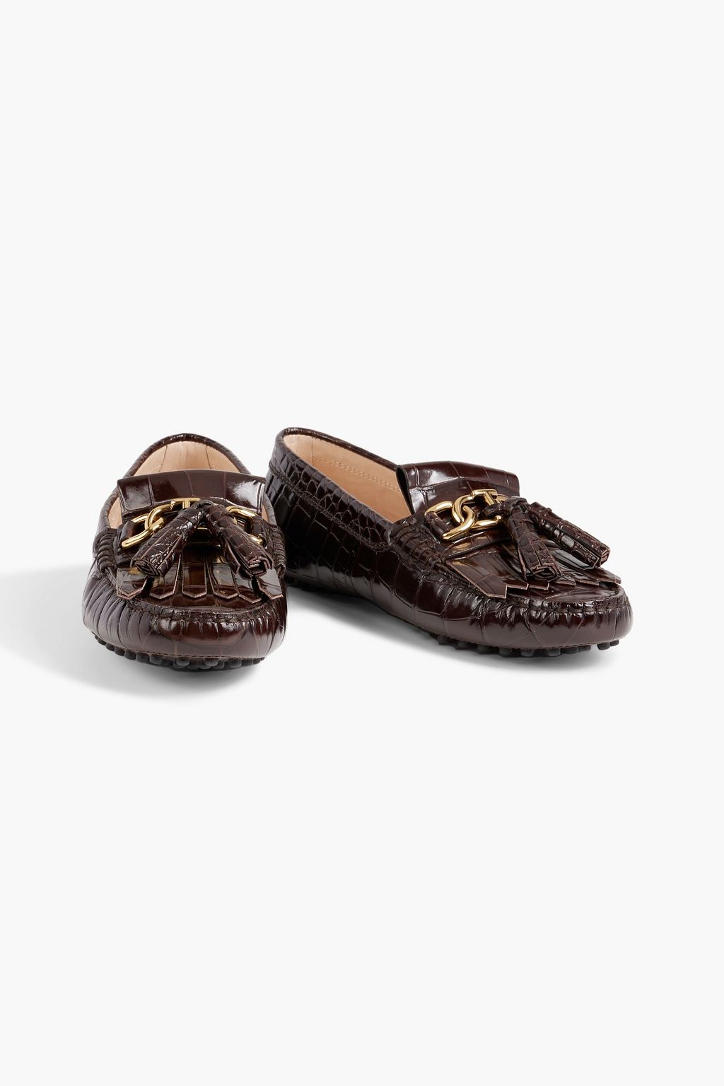 TOD'S Embellished croc-effect leather loafers