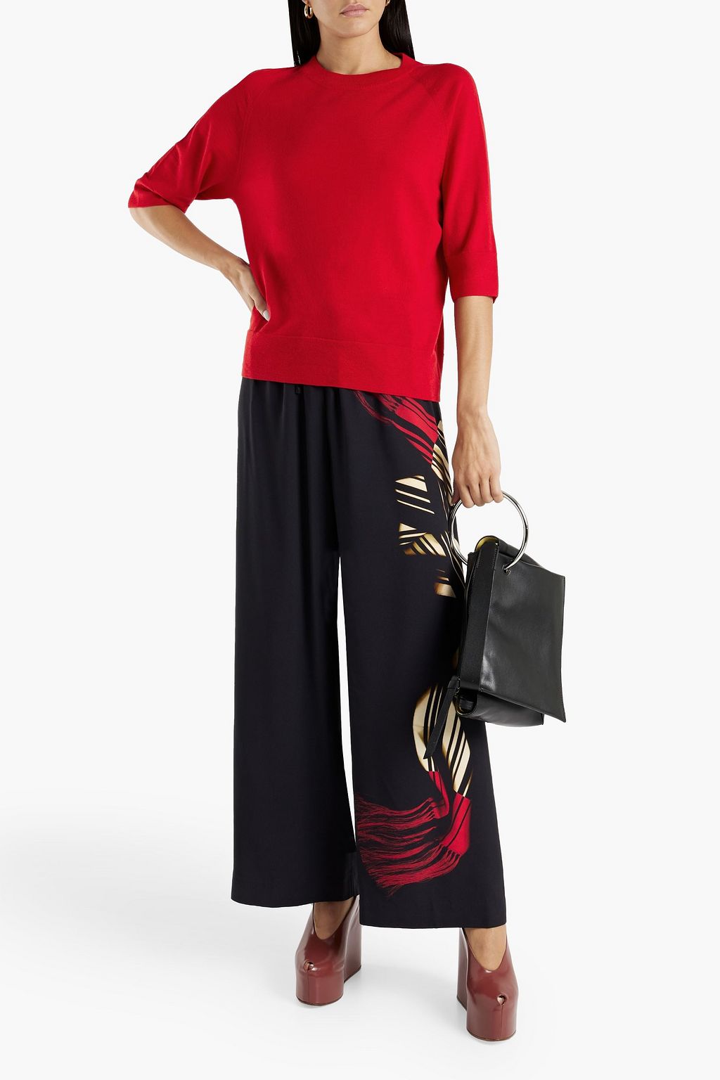 DRIES VAN NOTEN Printed crepe wide-leg pants