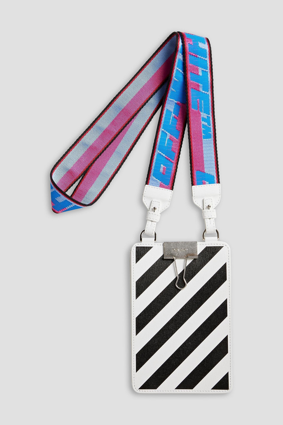 Off-white Striped Textured-leather Phone Pouch In White