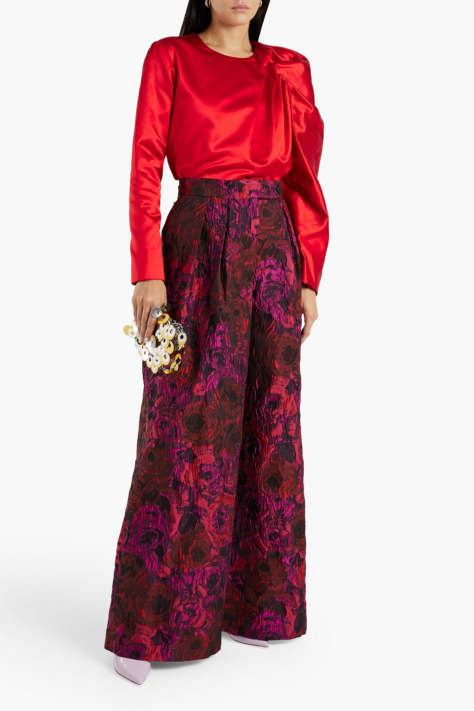 Dries Van Noten Cessa Ruched Cotton And Silk-blend Satin Blouse In Red