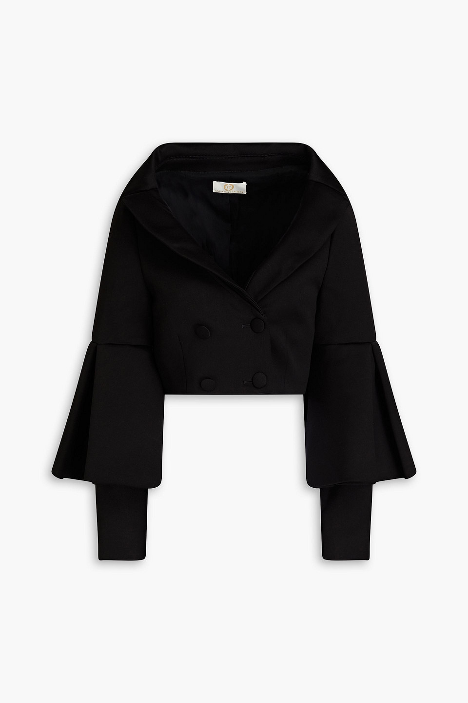 Sara Battaglia Bell Cropped Double-breasted Cady Jacket In Black