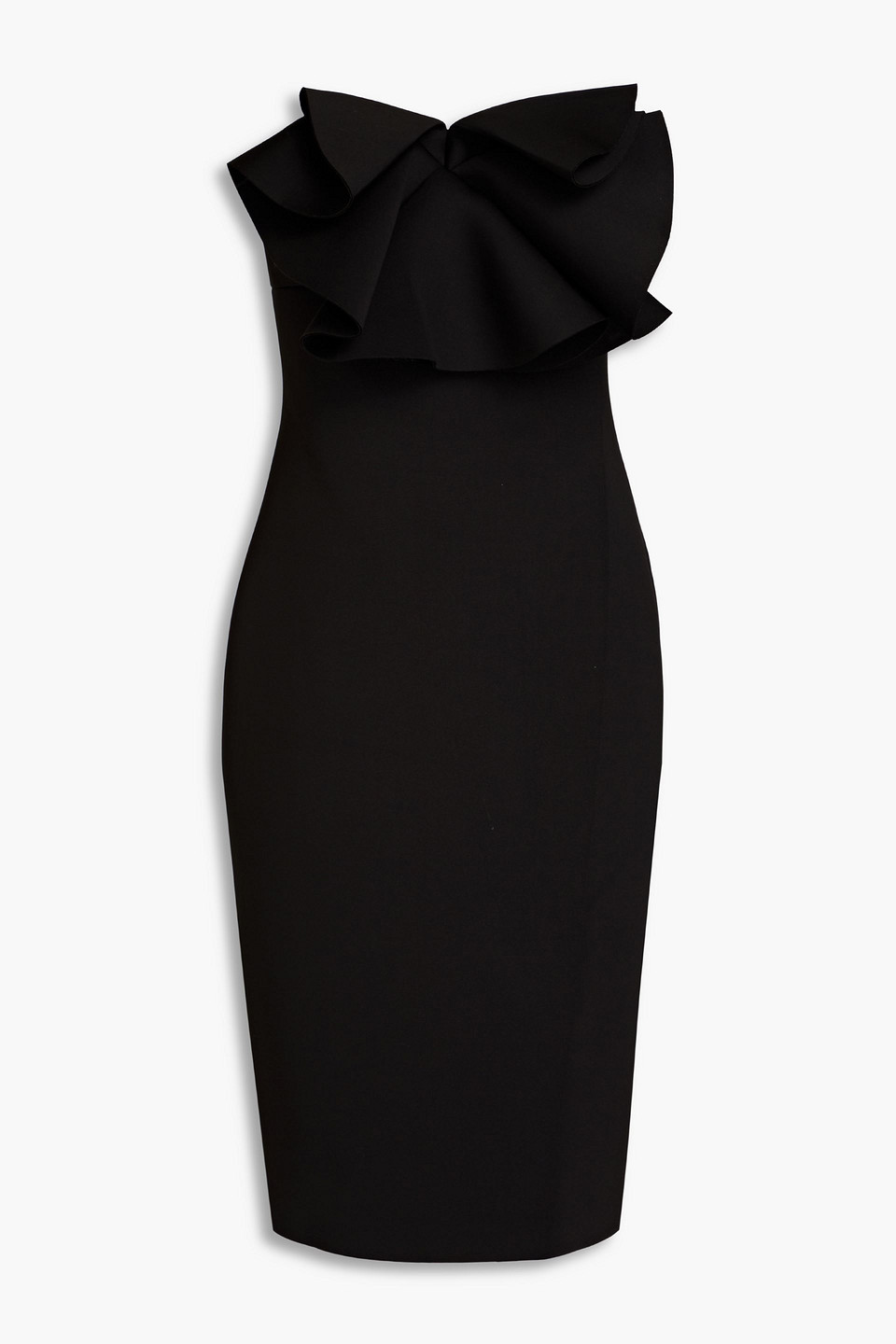 Badgley Mischka Strapless Bow-embellished Scuba Dress In Black