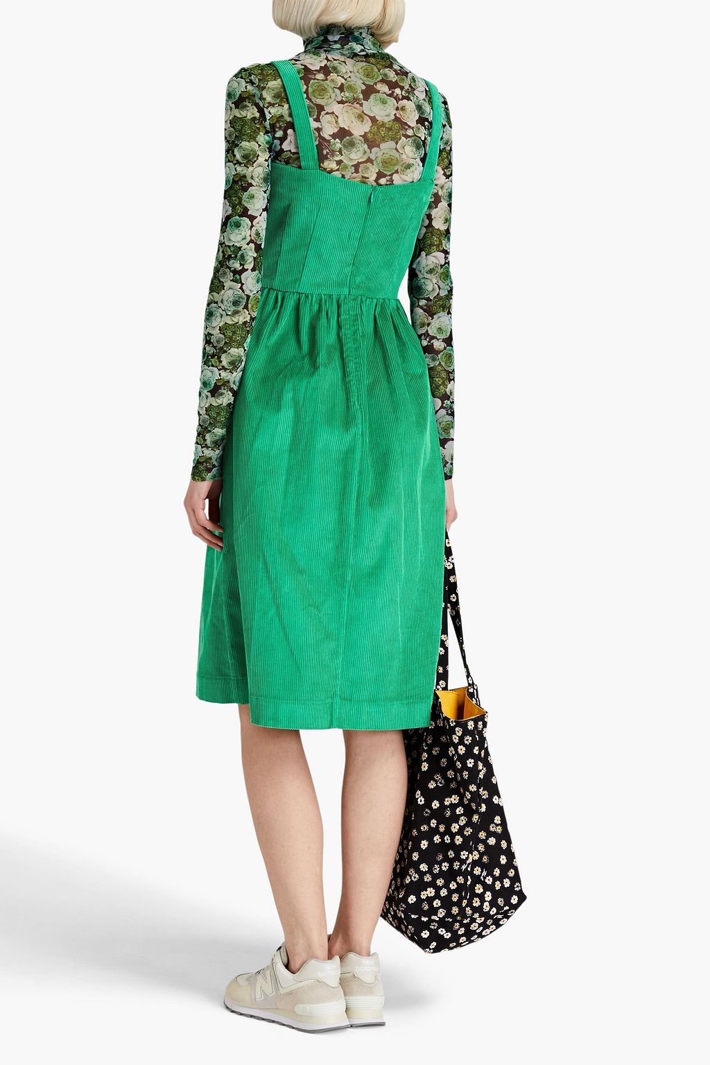 HVN Laura gathered cotton-corduroy midi dress