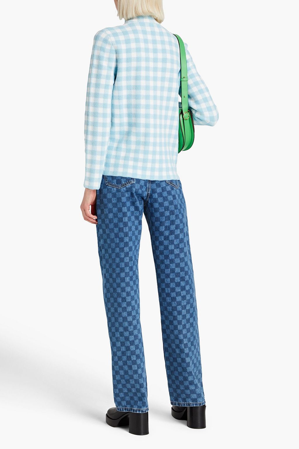HVN Dobbs gingham knitted turtleneck sweater