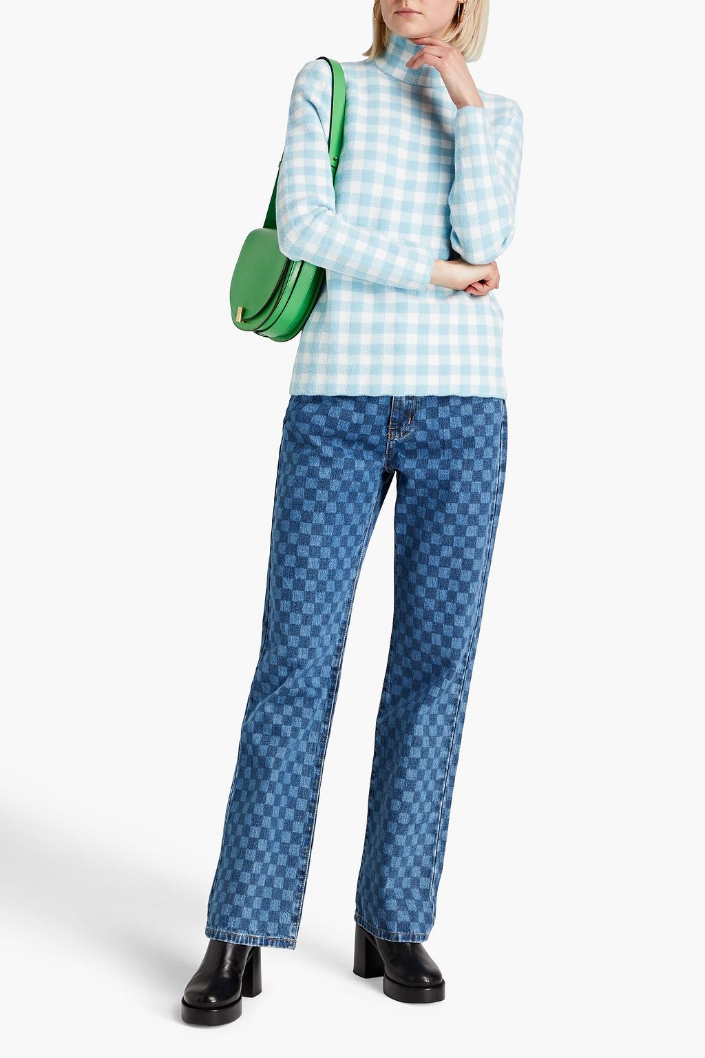 HVN Dobbs gingham knitted turtleneck sweater