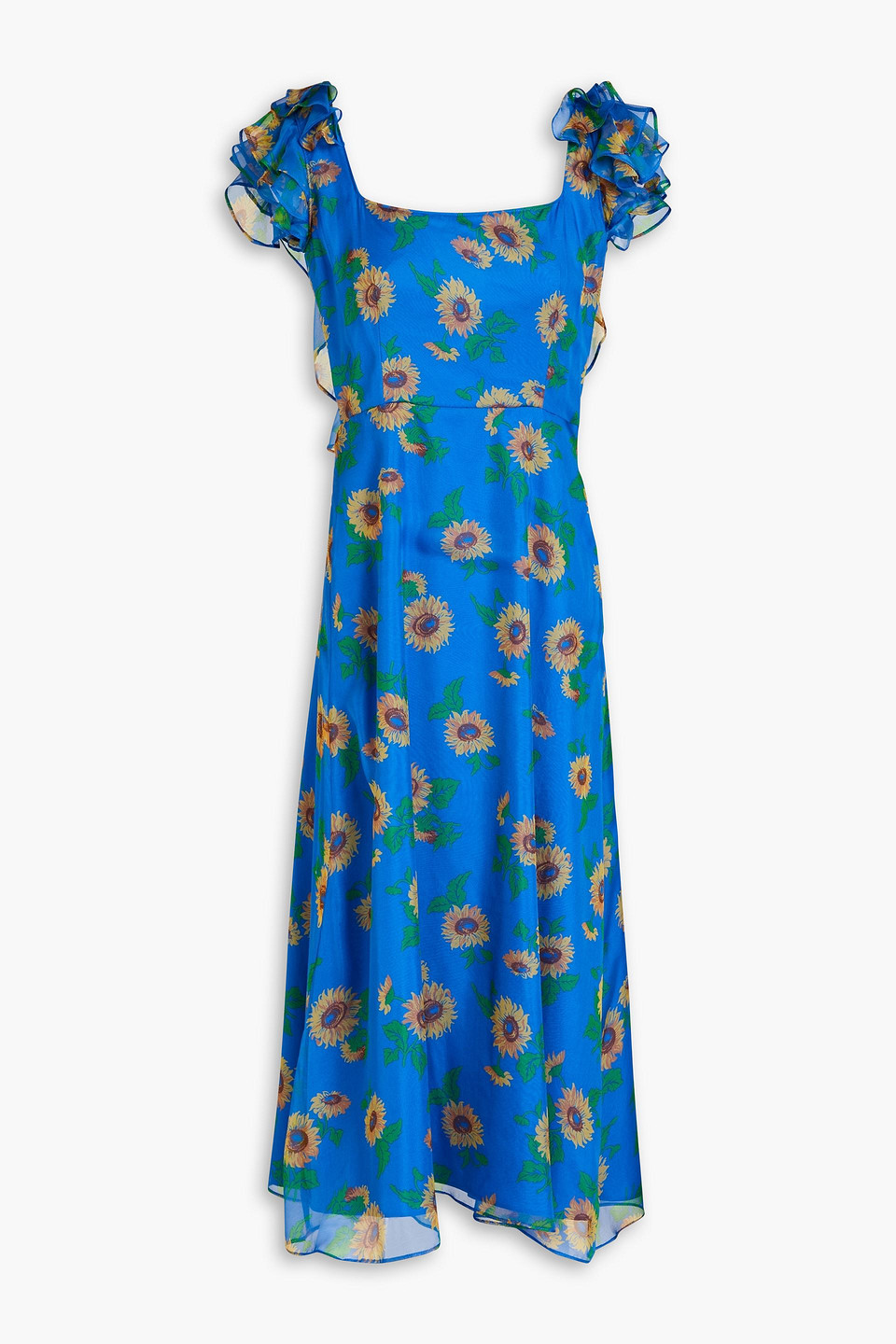 Hvn Kathryn Floral-print Silk-chiffon Midi Dress In Blue | ModeSens