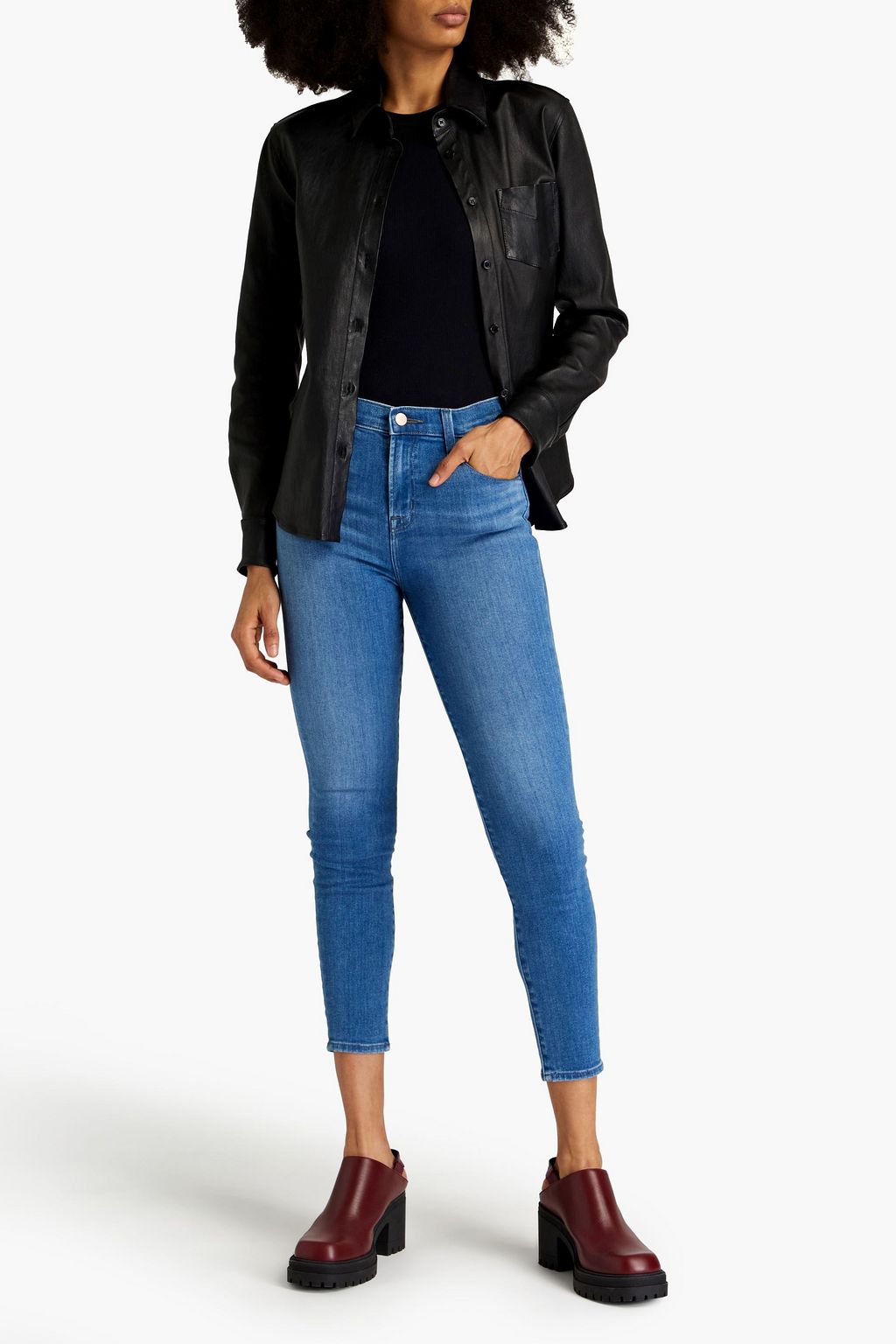 J BRAND Faded cropped high-rise skinny jeans