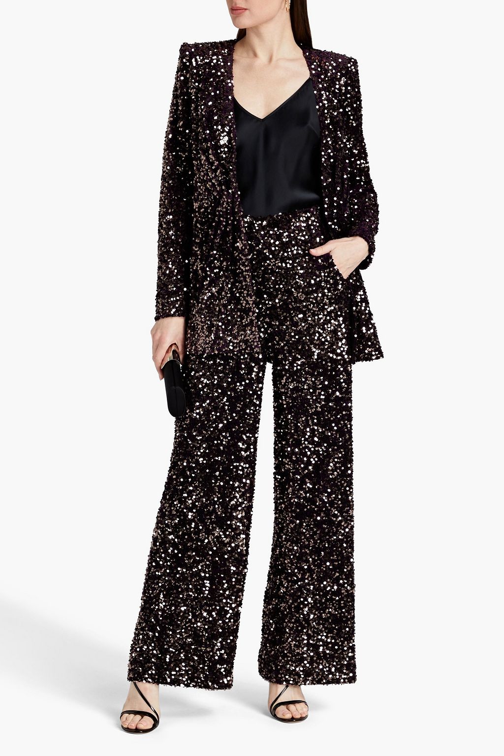BADGLEY MISCHKA Sequined velvet wide-leg pants