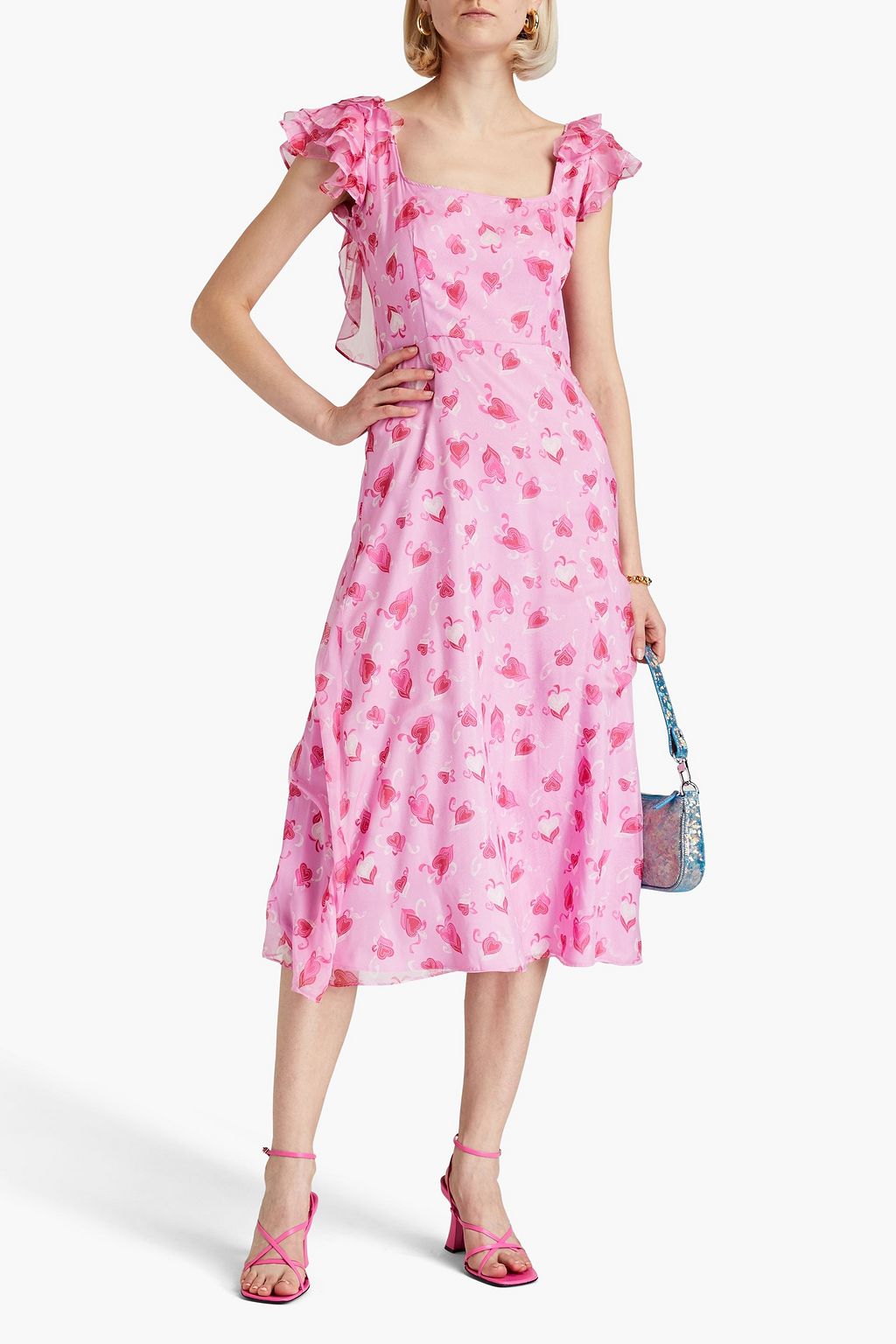 HVN Kathryn printed silk-chiffon midi dress