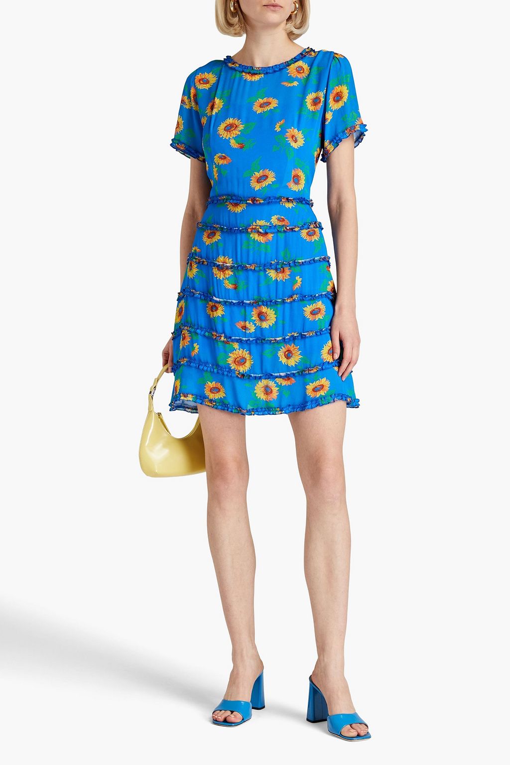 HVN Natalie tiered floral-print crepe mini dress