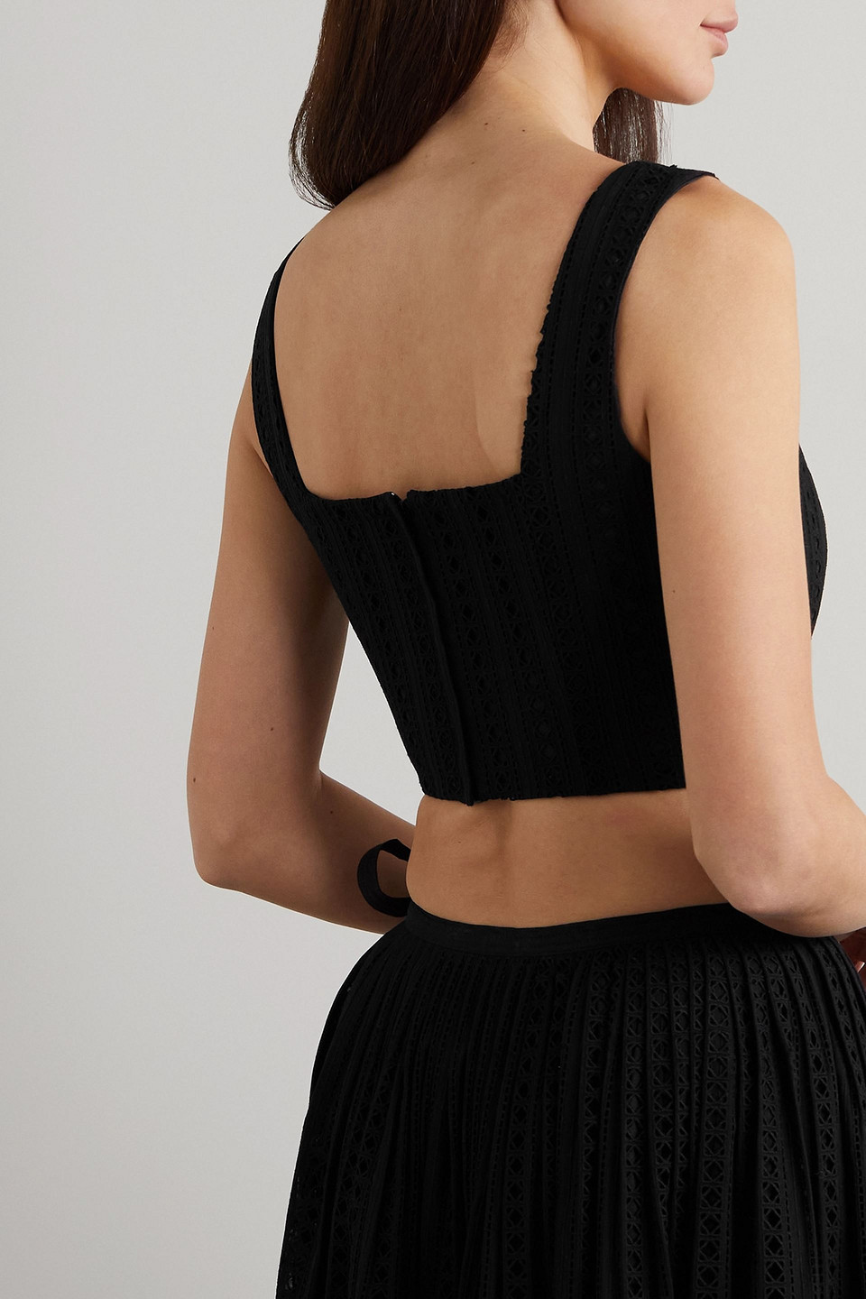 Adam Lippes Embroidered Eyelet Cotton Crop Top In Black