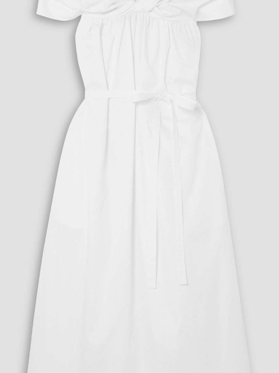 off-the-shoulder ruched cotton-poplin midi dress