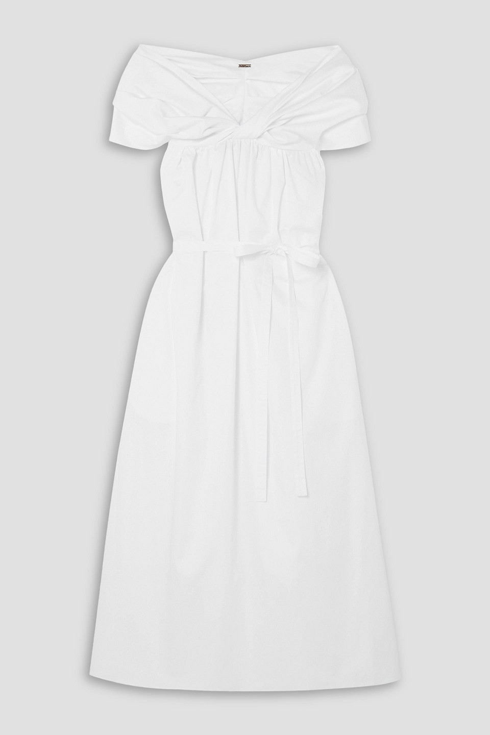 Adam Lippes Off-the-shoulder Ruched Cotton-poplin Midi Dress In White