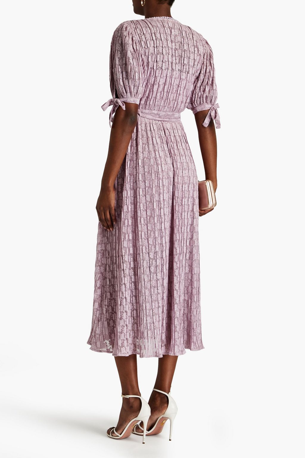 BYTIMO Pleated belted crocheted lace midi wrap dress Sale up to 70