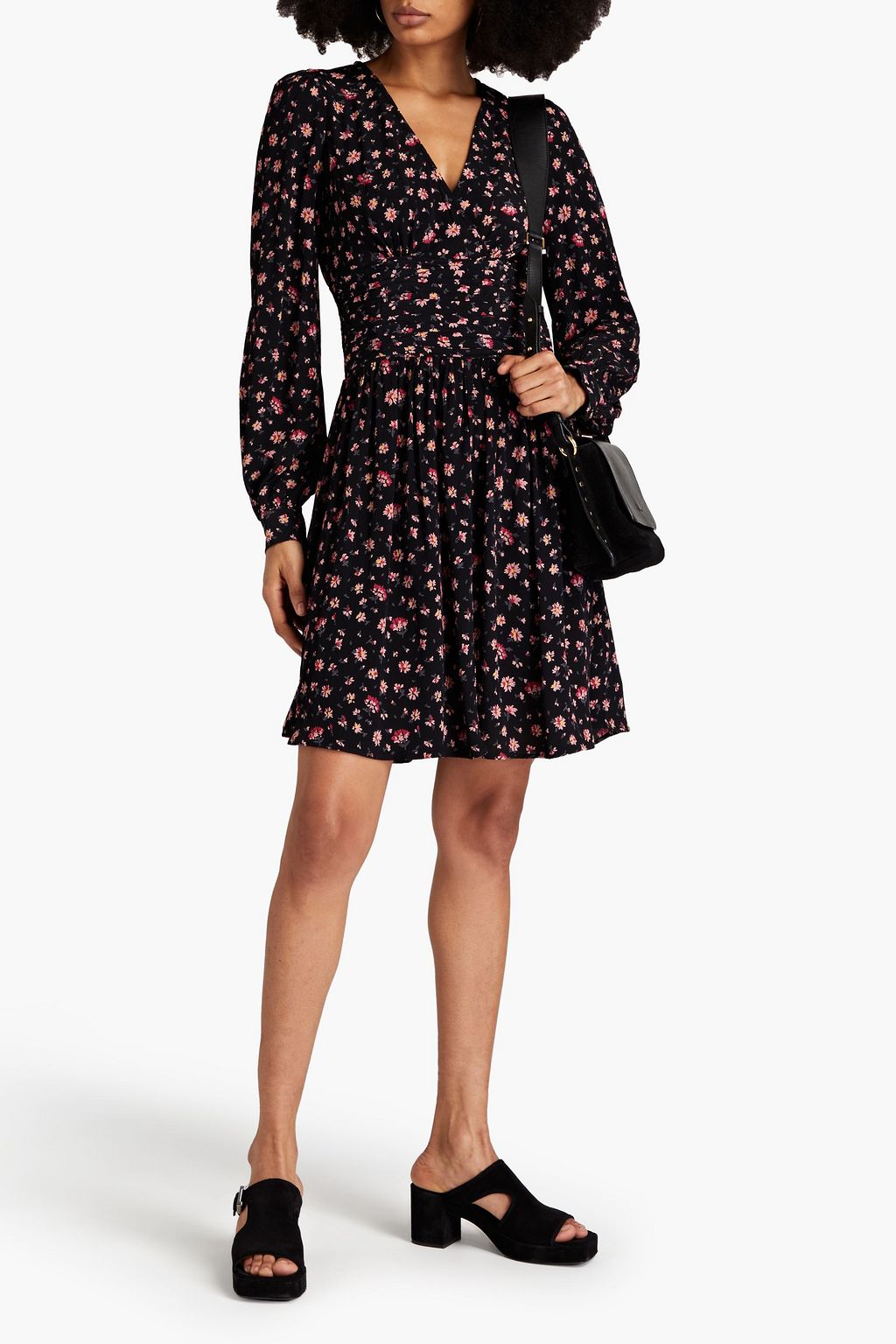 BYTIMO Gathered floral-print crepe mini dress