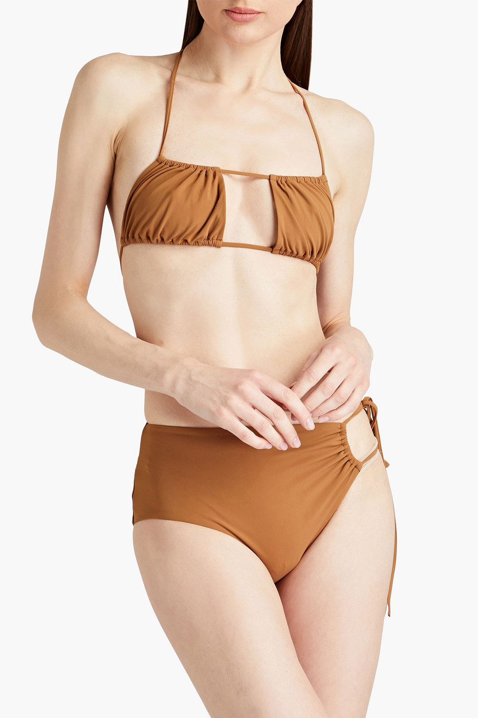  Christopher Esber - Hoch Sitzendes Bikini-höschen Mit Cut-outs Und Raffungen - Braun - Uk 4 