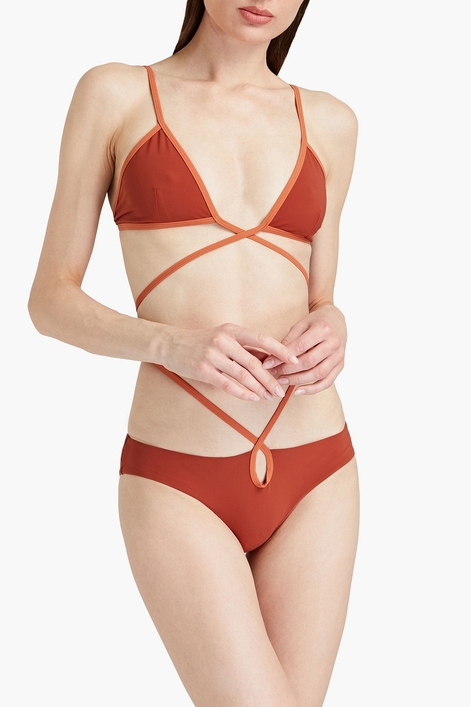  Christopher Esber - Looped Tie Zweifarbiges Triangel-bikini-oberteil - Rot - Uk 4 