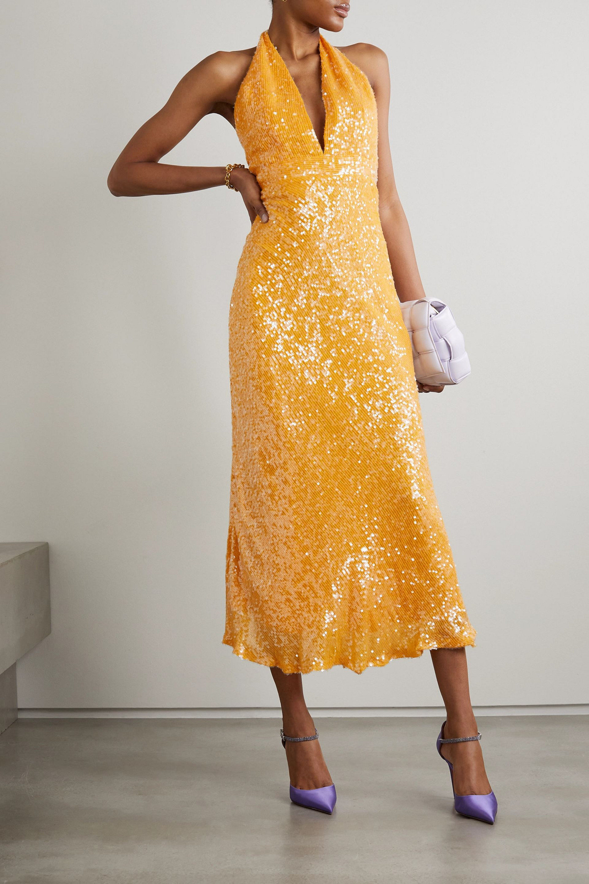 Markarian Valerie sequined crepe halterneck midi dress