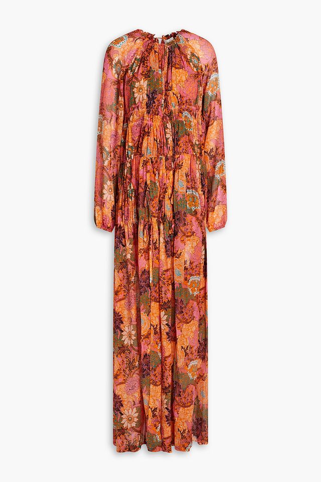 Valentina gathered floral-print silk-crepon maxi dress