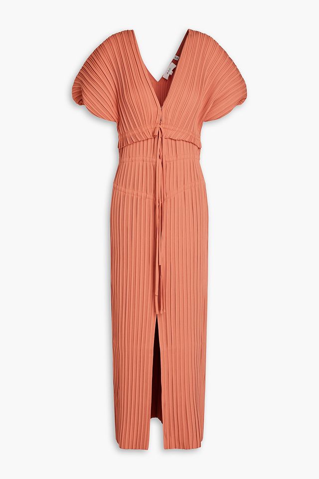 Stella plissé-woven midi dress