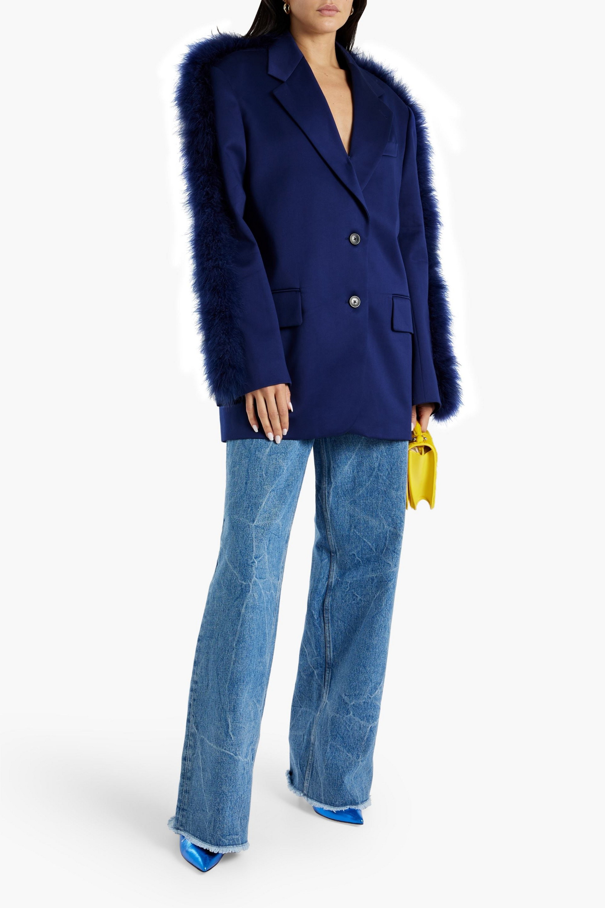 Dries Van Noten Bexta feather-trimmed cotton-sateen blazer