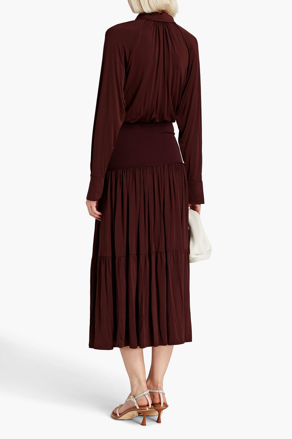 A.l.c Conrad Gathered Stretch-jersey Midi Shirt Dress In Chocolate