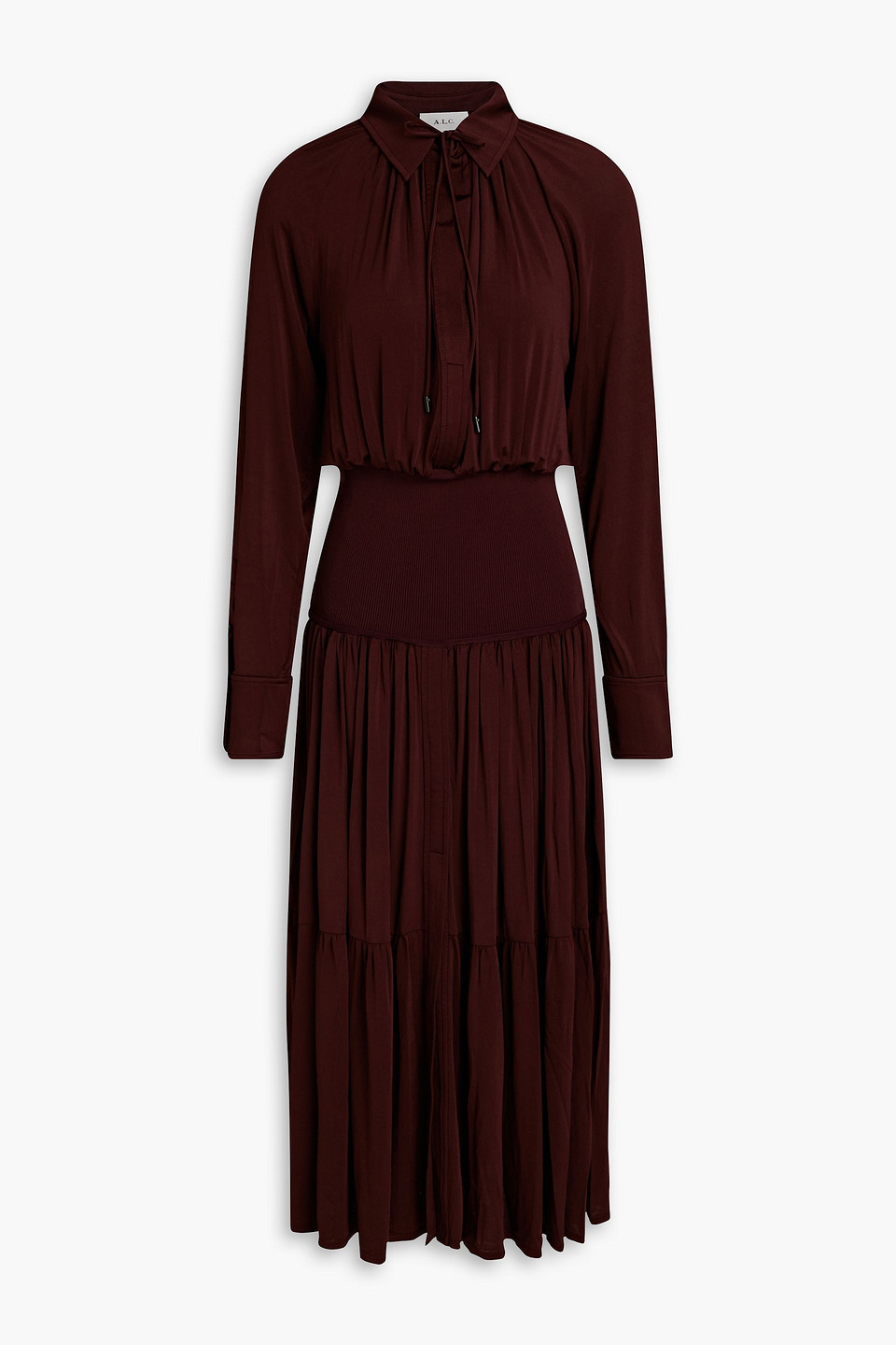 A.l.c Conrad Gathered Stretch-jersey Midi Shirt Dress In Chocolate